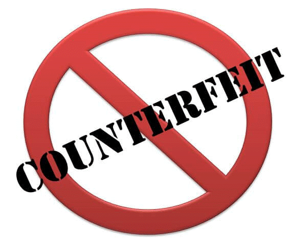 decorative image: counterfeit with forbidden sign 